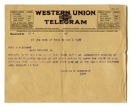 Franklin D. Roosevelt Telegram Sent on Election Eve in 1928, When He Was Running for Governor of New York -- ...Very close but I am apparently holding my own...